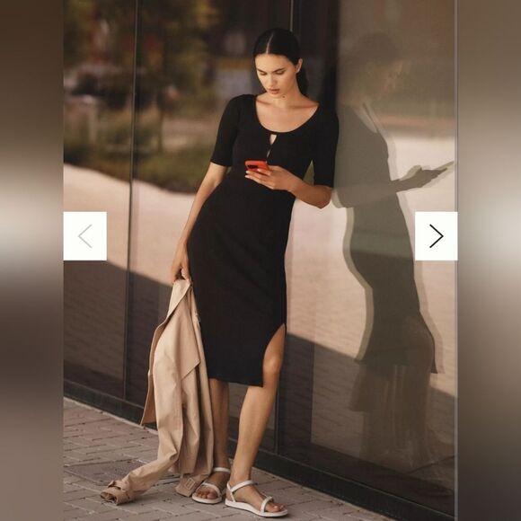 NATION LTD  Los Angeles Haidee Ribbed Black Midi Dress Size XS - Picture 9 of 10